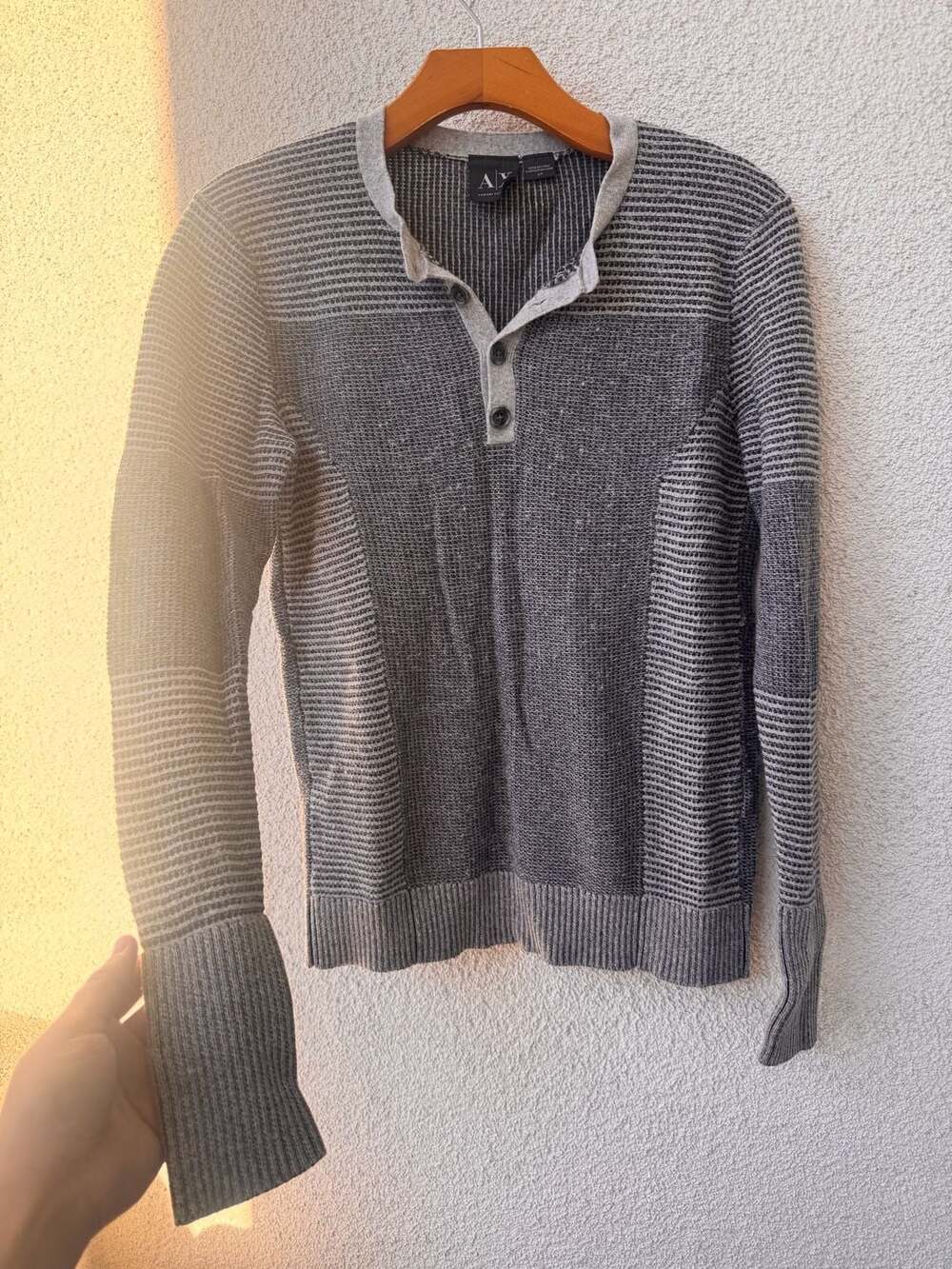 Armani Exchange Gray Textured Knit Button Henley Sweater Size S